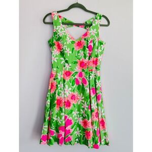Lilly Pulitzer Freja Floral Bow Back Sundress Pleated Women Size 4 Green Pink